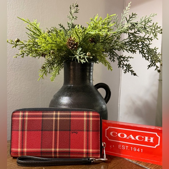 Coach Red Tartan Plaid Wristlet - Picture 2 of 11